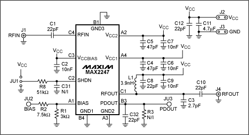 圖1. MAX2247的原理圖，為802.11g優(yōu)化