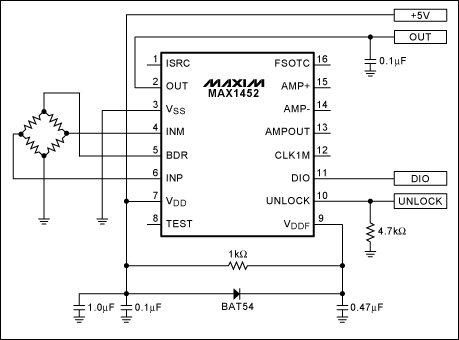 圖1. MAX1452典型應(yīng)用電路中增加肖特基二極管，以解決VDD電源驅(qū)動受限問題