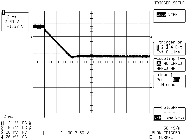 圖2. C1 = 470μF，充電電源移開時(shí)，4節(jié)電池開關(guān)模式電路的瞬態(tài)特性