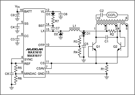 圖1. CCFL電路需要變壓器為熒光燈管提供高壓。