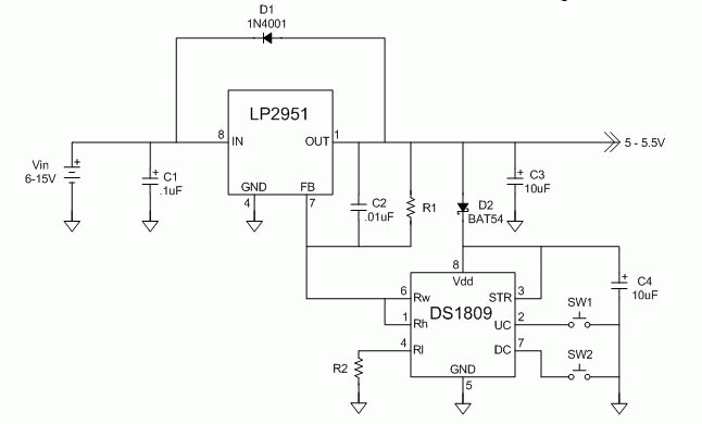 Figure 1. Variable Power Supply Circuit, 5.0V To 5.5V Range.