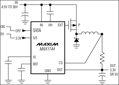 MAX1744、MAX1745：典型工作電路