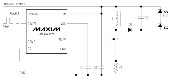 MAX16801A/B、MAX16802A/B：典型工作電路