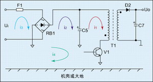 圖1：反激式(或稱回掃式)開關(guān)電源工作原理圖。
