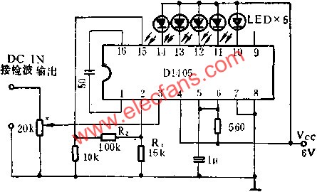 D1405集成電路作直流電平指示器的應(yīng)用電路圖  www.brongaenegriffin.com