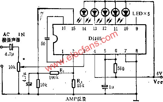 D1405電平指示驅(qū)動(dòng)電路作竟音量表的應(yīng)用電路圖  www.brongaenegriffin.com