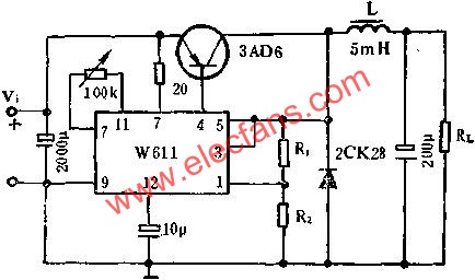 W611組成自激式開(kāi)關(guān)穩(wěn)壓電路圖  www.brongaenegriffin.com