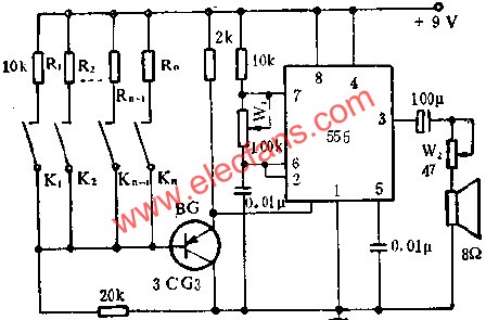 時(shí)基集成電路組成簡易電子琴線路圖 www.brongaenegriffin.com