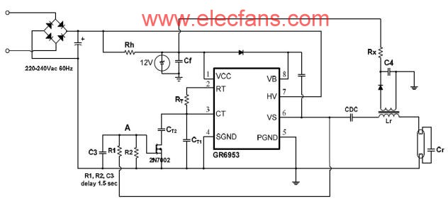 用GR6953制作的預(yù)熱及無燈電子鎮(zhèn)流器電路圖 www.brongaenegriffin.com
