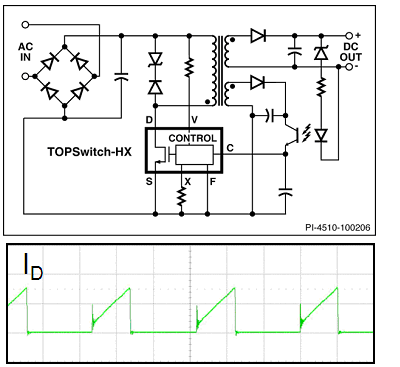 圖5:使用TOPSwitch-HX的標(biāo)準(zhǔn)反激式電路。（電子系統(tǒng)設(shè)計(jì)）