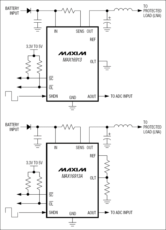 MAX16913、MAX16913A：典型工作電路
