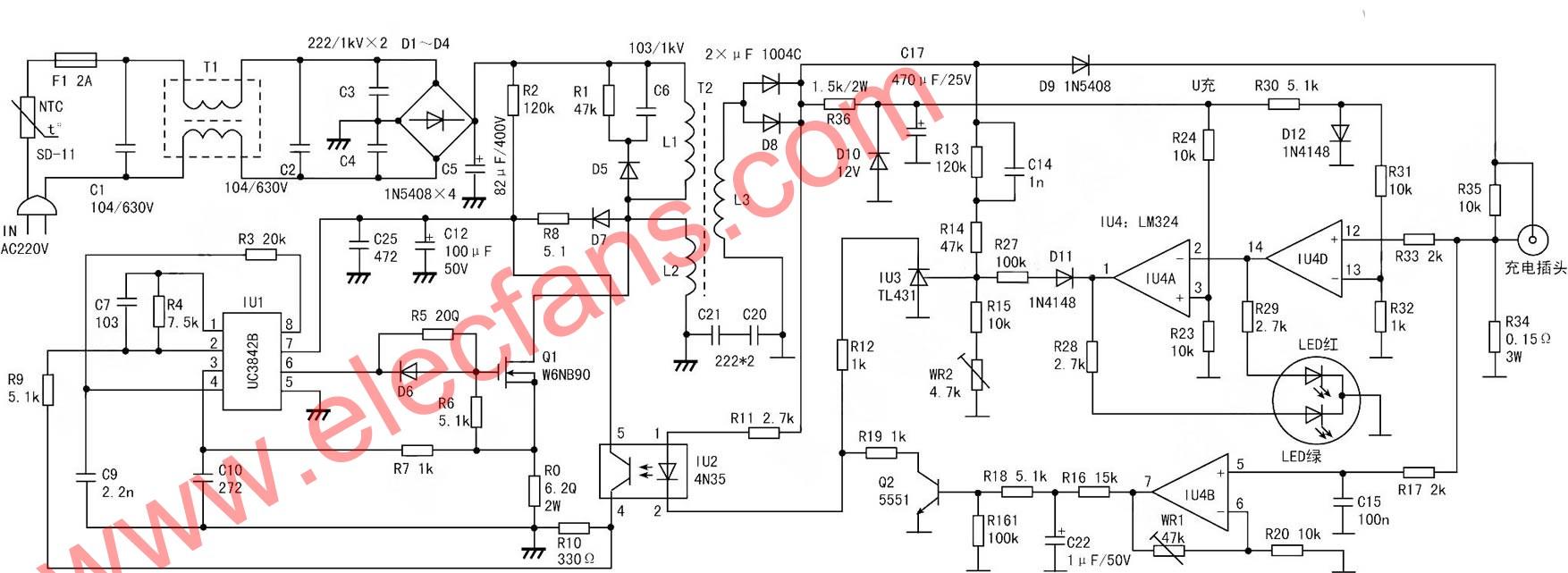 UC3842B電動車充電器電路圖 文章來源:http://www.brongaenegriffin.com
