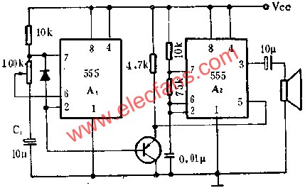 時(shí)基集成電路組成火警或警車音響電路圖  www.brongaenegriffin.com