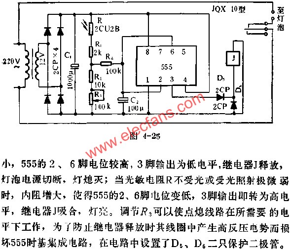 時(shí)基集成電路組成照明燈自動(dòng)點(diǎn)熄器電路圖 www.brongaenegriffin.com