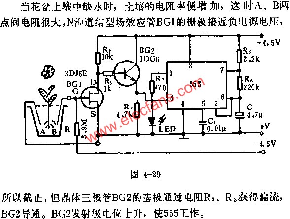 時基集成電路組成盆花缺水指示器電路圖  www.brongaenegriffin.com