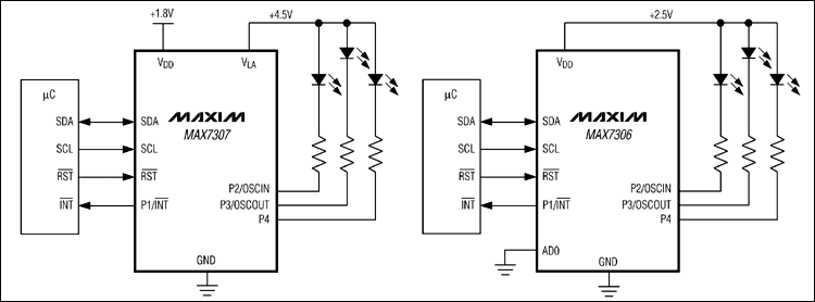MAX7306、MAX7307：典型工作電路