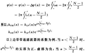 為使帶通濾波器的系數(shù)對(duì)稱，我們將帶通濾波器的系數(shù)附加一個(gè)相位△φ(n)
