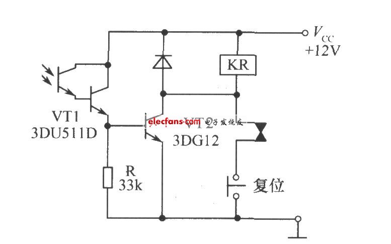 光敏三極管組成的帶自鎖功能的光控繼電器開(kāi)關(guān)