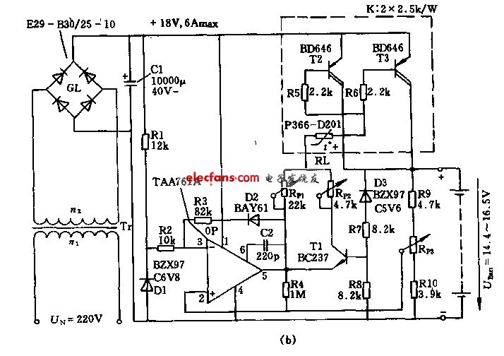 6A/12V自動(dòng)斷路充電電路圖