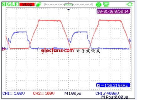 Vgs，Vds測(cè)量波形（SHS1000系列隔離示波表測(cè)量）。(電子系統(tǒng)設(shè)計(jì))