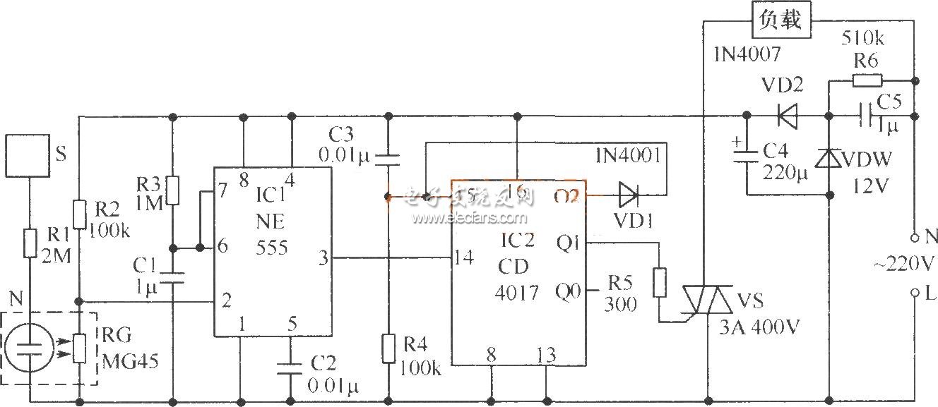 光電耦合器構(gòu)成的觸摸開(kāi)關(guān)電路