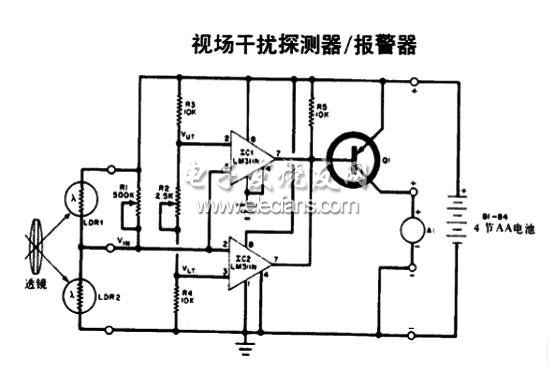 視場干擾探測器/報(bào)警器電路圖