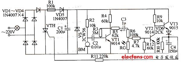 光敏電阻延時節(jié)電開關(guān)電路