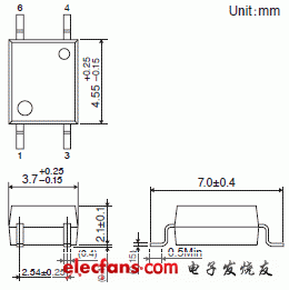 加強(qiáng)絕緣類(lèi)輕薄通用晶體管耦合器輪廓說(shuō)明圖: TLP184,  TLP185.
