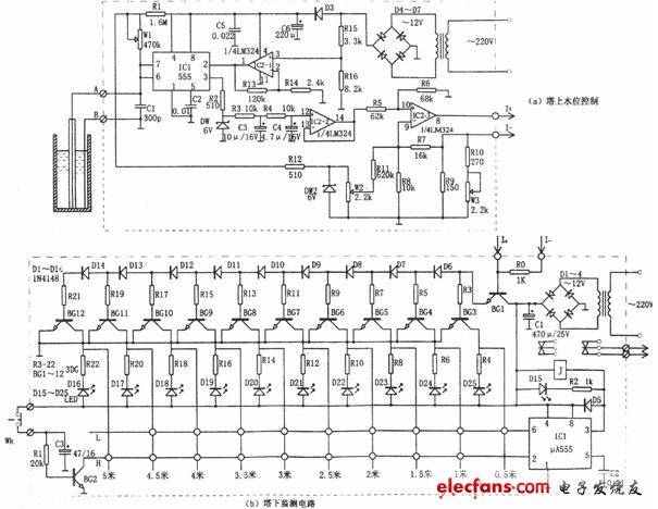 水塔水位有線監(jiān)測(cè)遙控電路