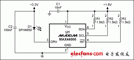 圖2. MAX44000典型電路，帶有發(fā)射器旁路。