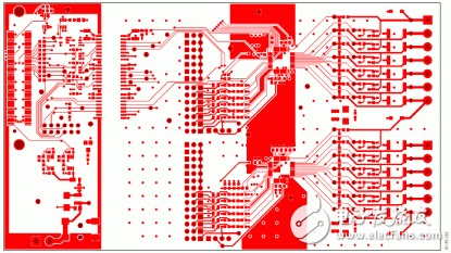 圖2. EVAL-CN0235-SDPZ PCB的頂層包含AD7280A菊花鏈信號(hào)的上部屏蔽