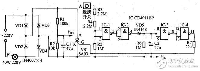 觸摸延時開關(guān)電路圖_觸摸延時開關(guān)原理圖_觸摸延時開關(guān)如何接線