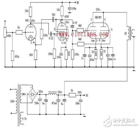 推挽電路圖全集（6n5、6N16B、6N11+6N5、6T1+6N15等推挽電路）