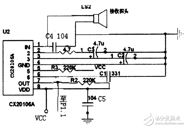 基于CD4053、CX20106的超聲波傳感器應(yīng)用電路圖