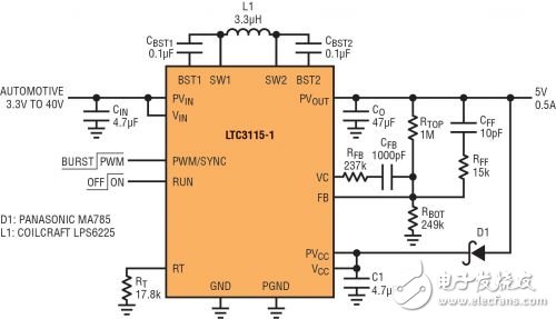 圖 2：能應(yīng)對冷車發(fā)動情況的 5V、2MHz 汽車電源