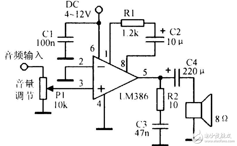 音頻功率放大器LM386引腳圖及功能_工作原理_電氣參數(shù)及應用電路圖