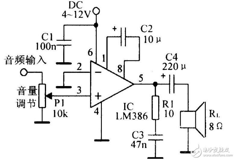 音頻功率放大器LM386引腳圖及功能_工作原理_電氣參數(shù)及應用電路圖