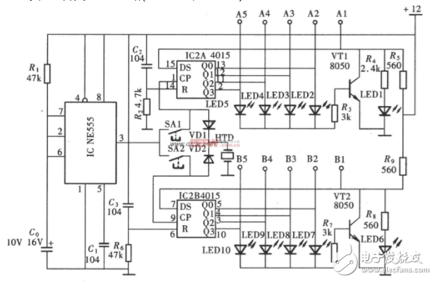 cd4015應(yīng)用電路圖大全（電子開關(guān)/閃爍燈/串并數(shù)據(jù)轉(zhuǎn)換電路）